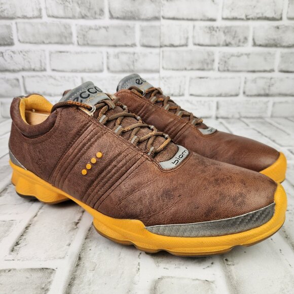 Ecco Biom Yak Hydro Max Men Size 11/11.5 EU 45 Leather Brown Golf Spikes Shoes - Picture 1 of 11